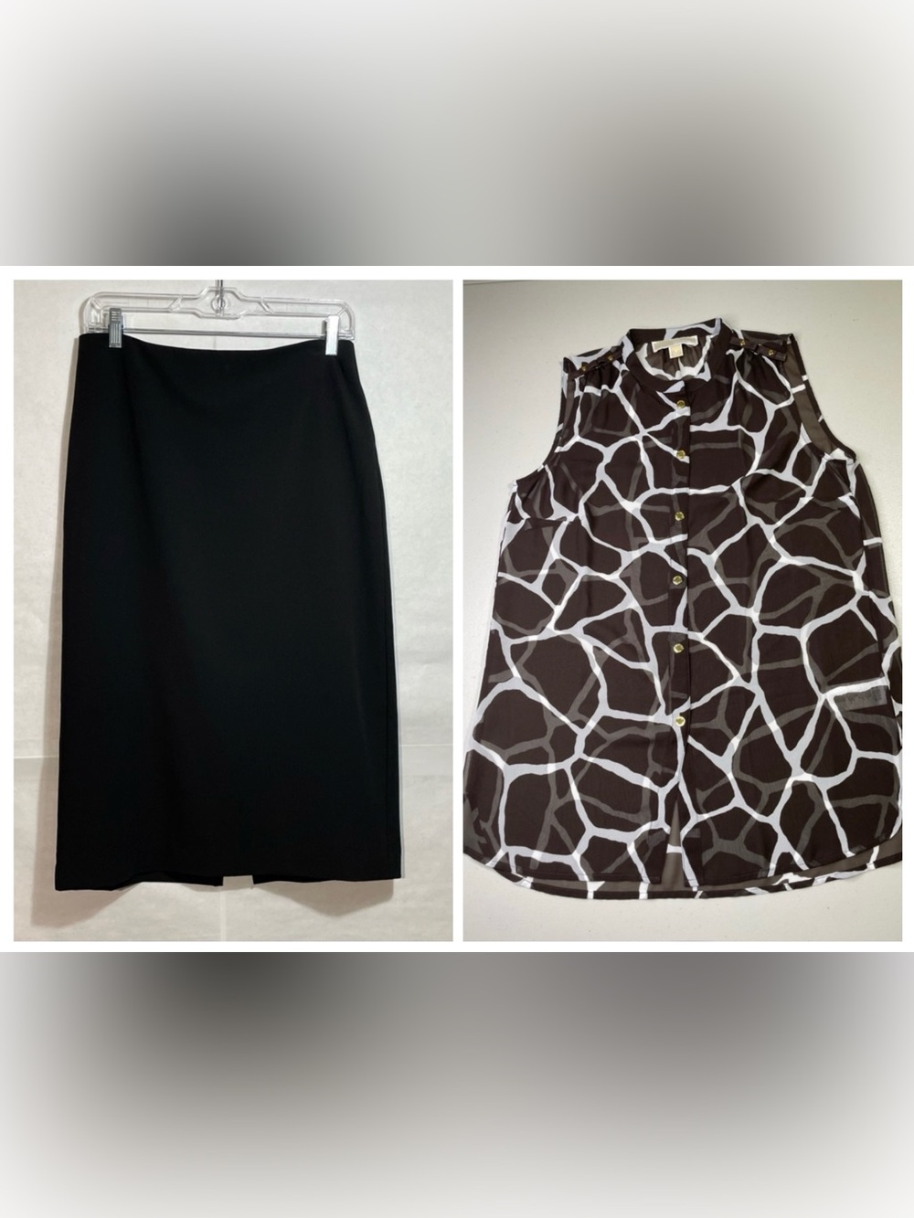Michael Michael Kors Small Brown & White Blouse & B. Moss 4 Classic Black Skirt
